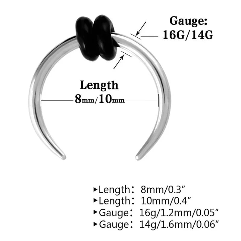 5PC Surgical Steel OX Horn Septum Hoop Rings Ear Clicker Nose Piercing 16G 14G
