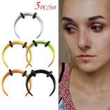 5PC Surgical Steel OX Horn Septum Hoop Rings Ear Clicker Nose Piercing 16G 14G