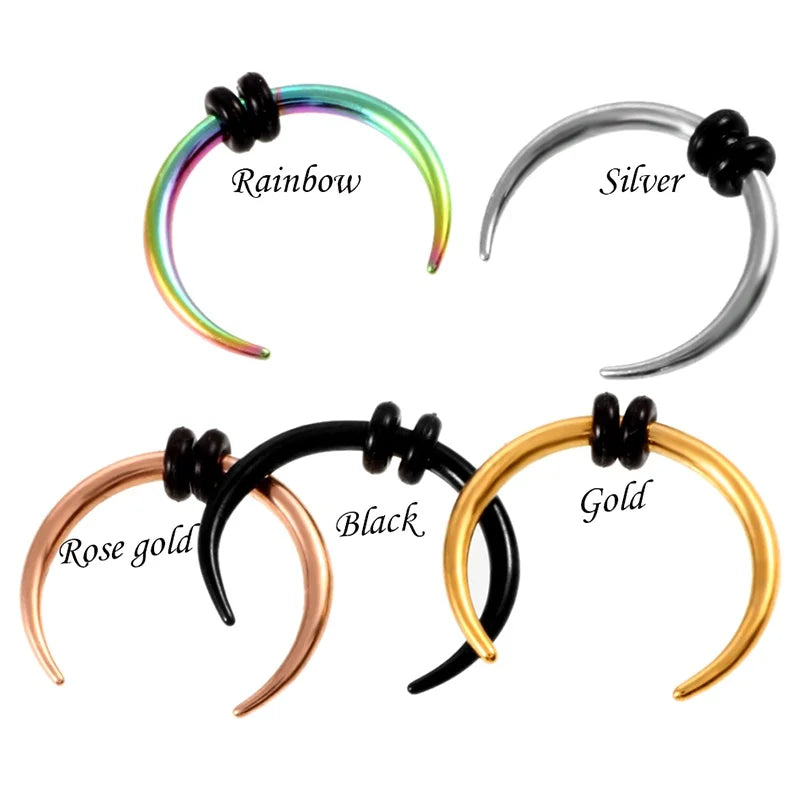 5PC Surgical Steel OX Horn Septum Hoop Rings Ear Clicker Nose Piercing 16G 14G