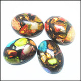 5PC Hot Stone Cabochons Oval Cabs 18x25mm Metal Base Beads Accessories