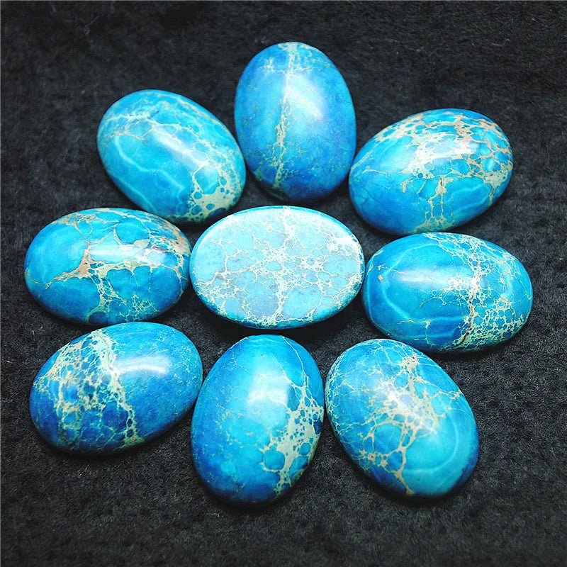 5PC Hot Stone Cabochons Oval Cabs 18x25mm Metal Base Beads Accessories