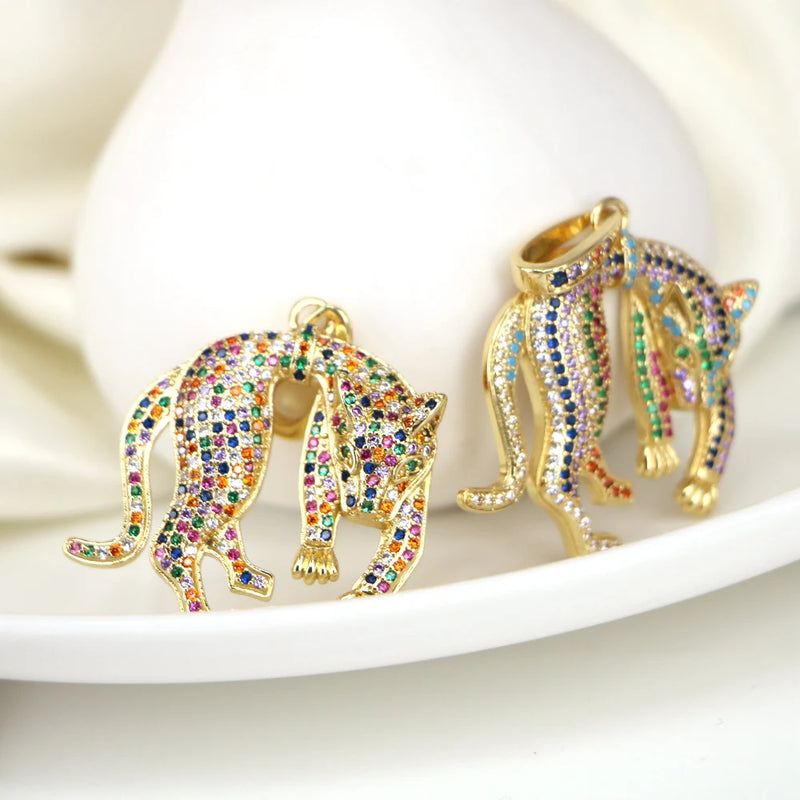 5PCS 18K Plated Leopard Charms for DIY Necklace Making
