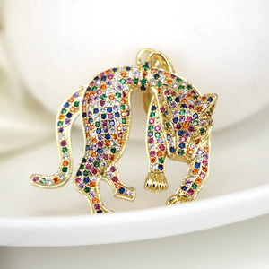 5PCS 18K Plated Leopard Charms for DIY Necklace Making