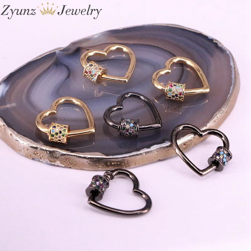 5PCS CZ Micro Pave Crystal Zirconia Heart Clasp Lock Carabiner Pave Lock