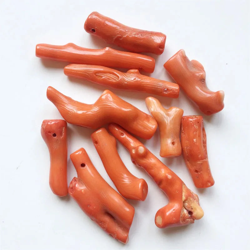 5PCS Irregular Natural Orange Coral Loose Beads Tree Branch Pendant Charm