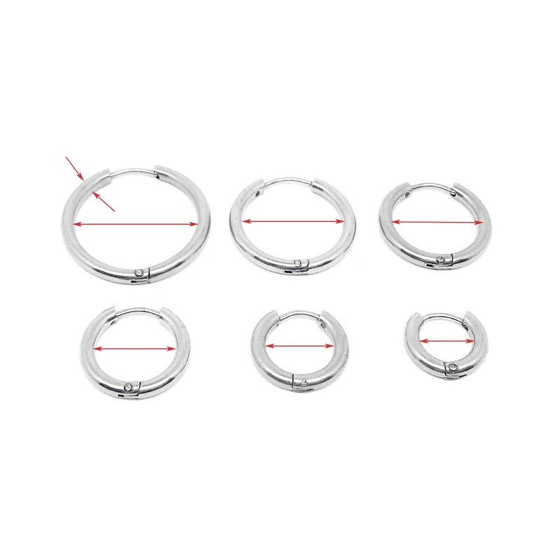 5PCS 316L Stainless Steel Round Circle Earring Hoops 8-20mm Huggie Piercing
