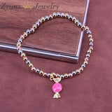 5PCS 4MM Beads Candy Enamel Charm Bracelets for Women Silver Beaded Bracelet