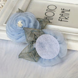 5PCS 5.5CM Organza Chiffon Fabric Artificial Flower With Leaves