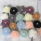 5PCS 5.5CM Organza Chiffon Fabric Artificial Flower With Leaves