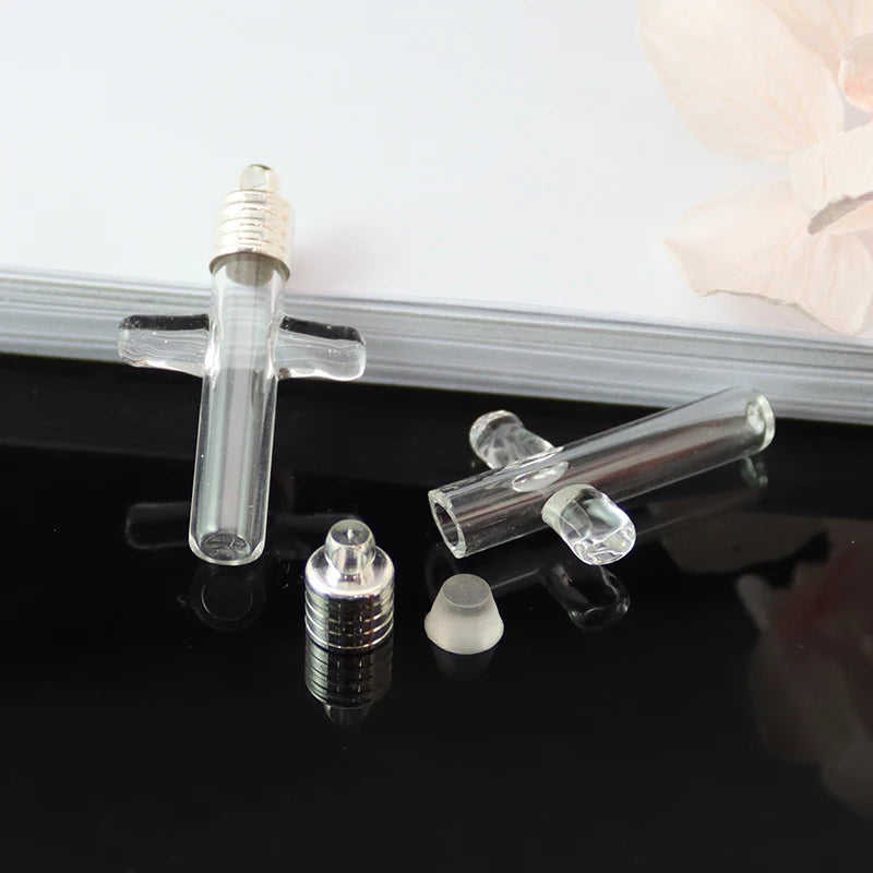 5PCS 6MM Cross Bottle Name on Rice Glass Vial Pendant DIY Pendant Charms