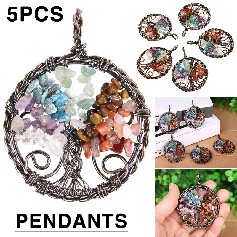 5PCS 7 Stone Car Chakra Pendant Reiki Healing Crystal Colorful Chakra Pendant