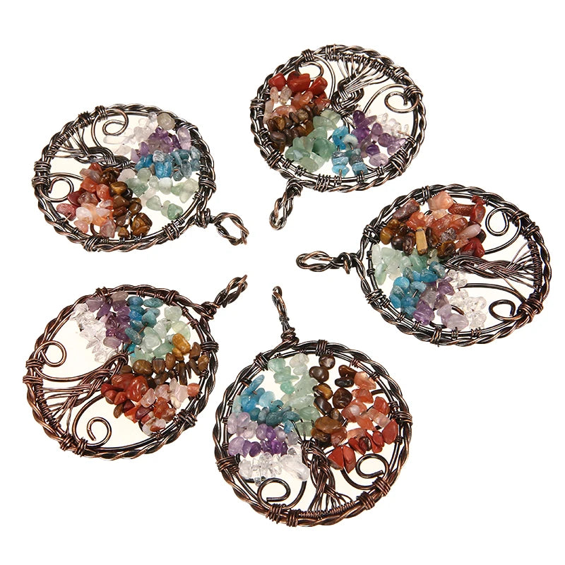 5PCS 7 Stone Car Chakra Pendant Reiki Healing Crystal Colorful Chakra Pendant