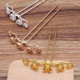 5PCS Metal Alloy Flowers Hair Sticks Base Gold/Silver Hairpin Settings DIY