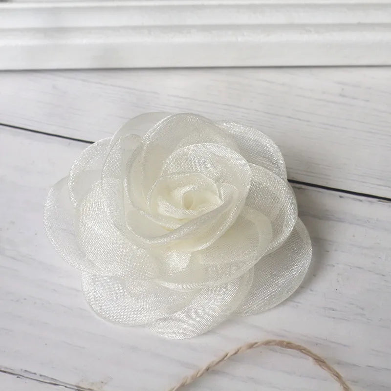 5PCS 8.5CM Organza Rose Flower Head Wedding Dress DIY Hair Accessories