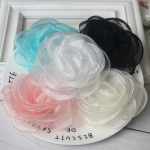 5PCS 8.5CM Organza Rose Flower Head Wedding Dress DIY Hair Accessories
