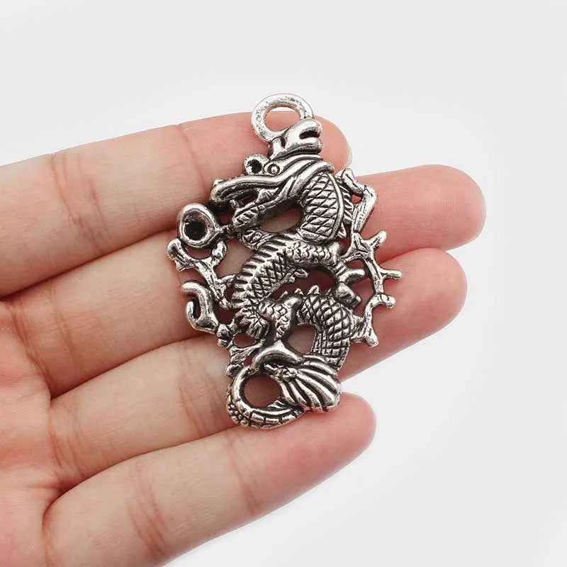 5PCS Antique Large Dragon Charms Pendants DIY Necklace Findings 50x35mm