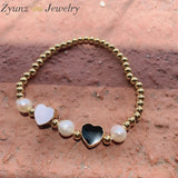 5PCS Beaded Bracelet with Colorful Heart Charm Stack of Bracelets