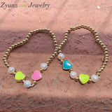 5PCS Beaded Bracelet with Colorful Heart Charm Stack of Bracelets
