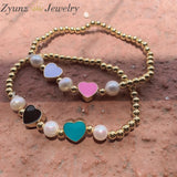 5PCS Beaded Bracelet with Colorful Heart Charm Stack of Bracelets