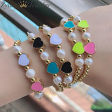 5PCS Beaded Bracelet with Colorful Heart Charm Stack of Bracelets