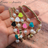 5PCS Beaded Bracelet with Colorful Heart Charm Stack of Bracelets