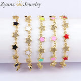 5PCS Enamel Star Bracelets with CZ Zirconia Chain - Wedding Party Jewelry