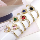 Boho Retro CZ Zircon Heart Angel Wings Bracelet Pearl