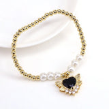 Boho Retro CZ Zircon Heart Angel Wings Bracelet Pearl