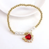 Boho Retro CZ Zircon Heart Angel Wings Bracelet Pearl