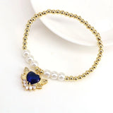 Boho Retro CZ Zircon Heart Angel Wings Bracelet Pearl