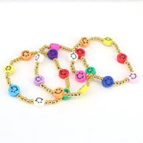 Boho Smiley Face Charm Bracelets Colorful Beaded Pearl Bracelet Gift