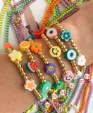 Boho Smiley Face Charm Bracelets Colorful Beaded Pearl Bracelet Gift