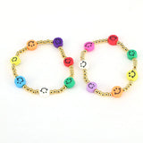 Boho Smiley Face Charm Bracelets Colorful Beaded Pearl Bracelet Gift