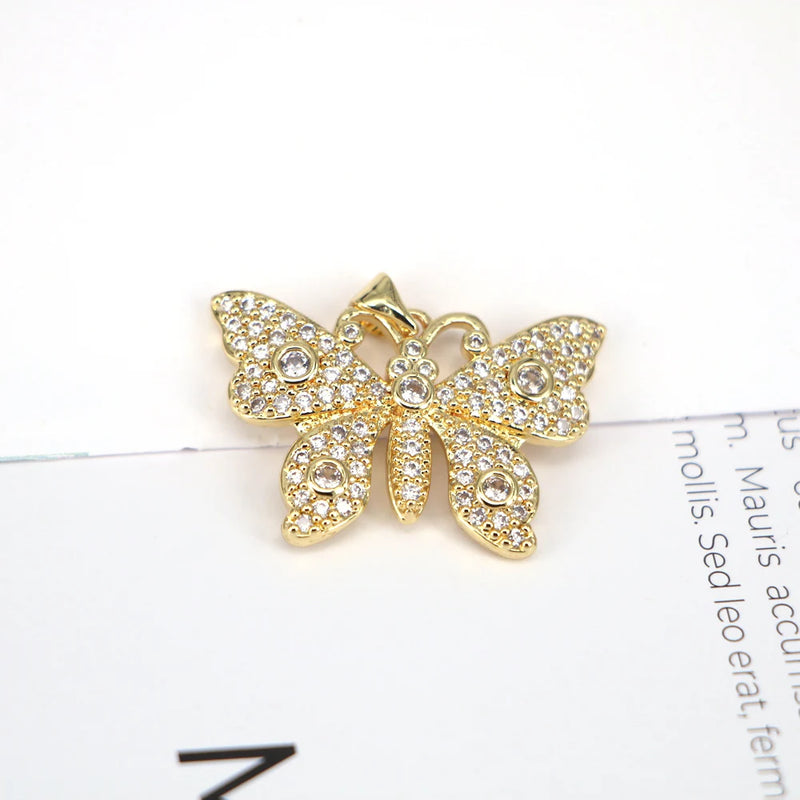 5PCS Butterfly Pendant Charms Cubic Zircon Charm Jewelry Making Supplies