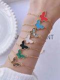 5PCS Butterfly Shell Stone Charm Chain Link Bracelets For Women
