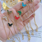 5PCS Butterfly Shell Stone Charm Chain Link Bracelets For Women