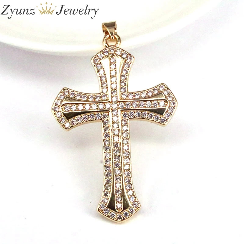 5PCS CZ Clear Micro Pave Cross Pendant Necklace Charm