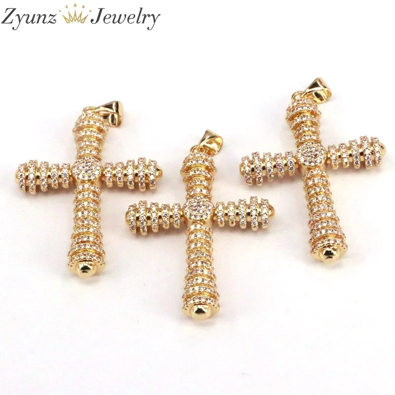 5PCS CZ Micro Pave Cross Pendant, Clear CZ Pave Cross Charm, Plated