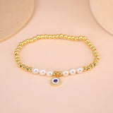 Adjustable Evil Eye Charm Bracelet, CZ Eye Beaded Shell Pearl Bracelet