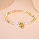 Adjustable Evil Eye Charm Bracelet, CZ Eye Beaded Shell Pearl Bracelet