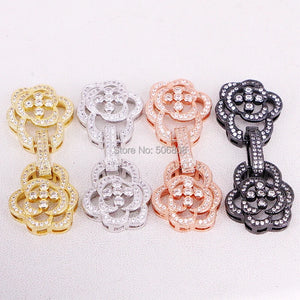 5PCS CZ Micro Pave Flower Buckle Clasp in Silver and Rose Gold
