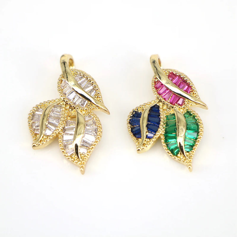 5PCS CZ Mini Small Leaf Charms for Jewelry Making Necklace Bracelet Earrings