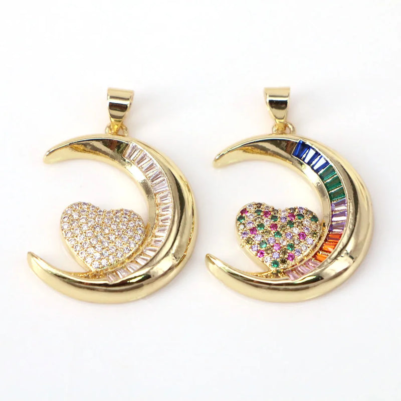 5PCS CZ Zircon Heart Necklace Pendant Copper Plated Jewelry Making Gift