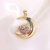 5PCS CZ Zircon Heart Necklace Pendant Copper Plated Jewelry Making Gift