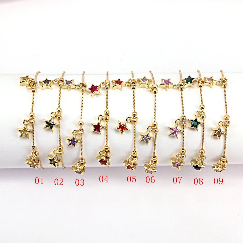 Delicate CZ Paved Star Charm Chain Bracelet for Women
