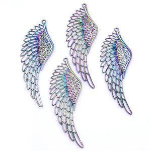 5PCS Wing Charm Pendant Rainbow Alloy For Jewelry Making Earring Necklace Bulk