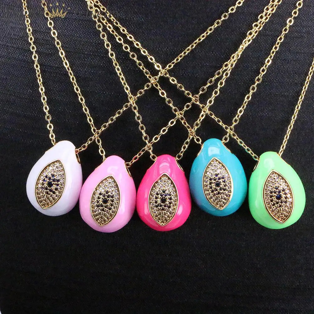 Enamel Crystal Eye Pendant Necklace Chain Jewelry Gift