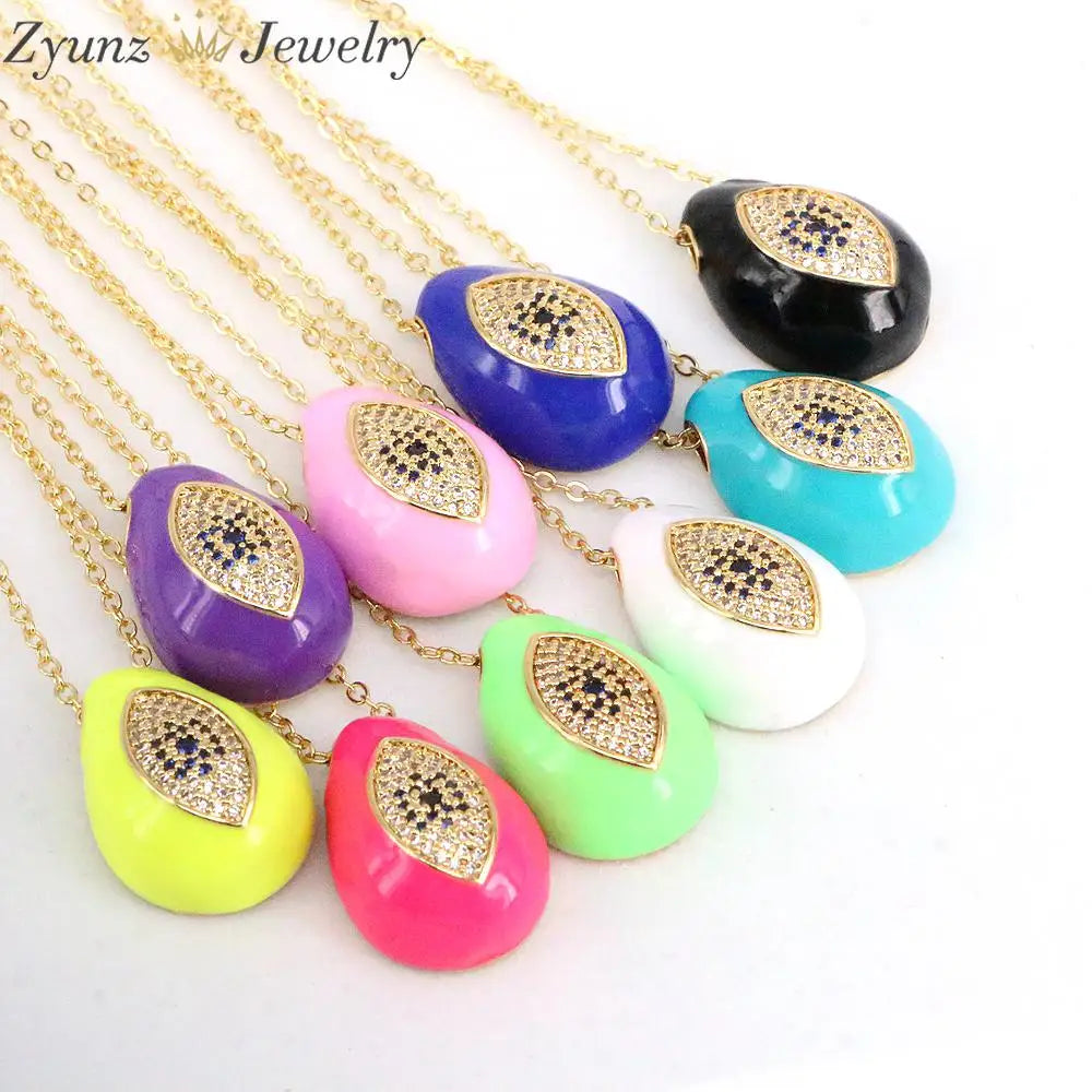 Enamel Crystal Eye Pendant Necklace Chain Jewelry Gift