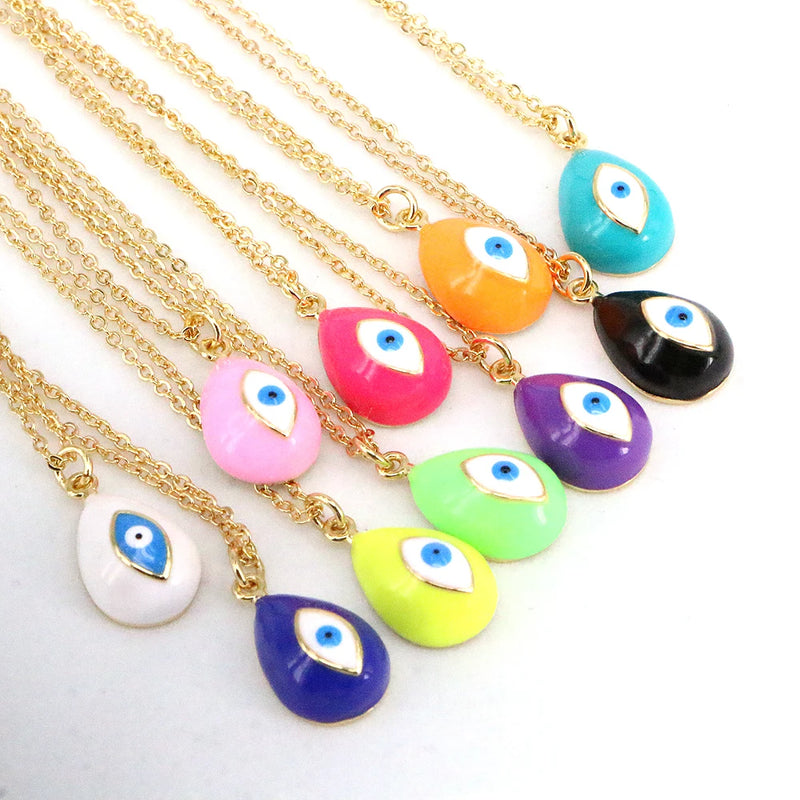 Enamel Crystal Eye Pendant Necklace Chain Jewelry Gift