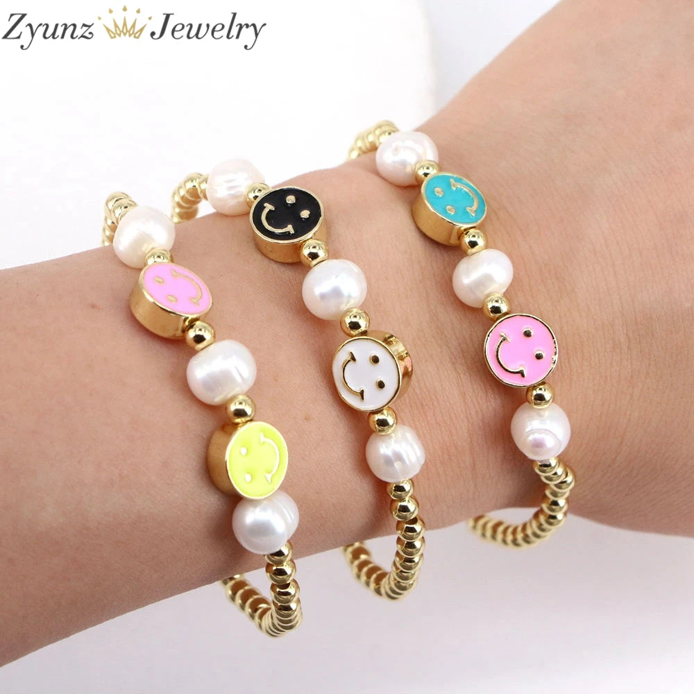 Colorful Enamel Smiley Bracelet For Women Girls Jewelry Ball Beads Bracelet